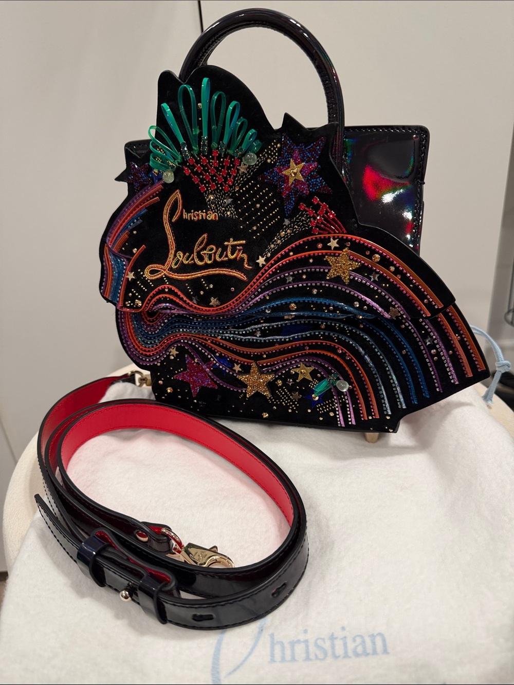 Christian Louboutin Black Multicolor Embellished Mini Star Wave Bag